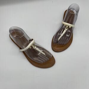 Tory Burch 'T' Logo Leather Thong Sandal - White - 9